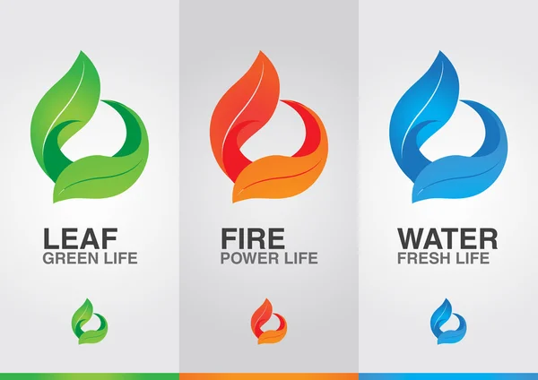 3 elements of the world. Leaf Fire Water. — Stock Vector