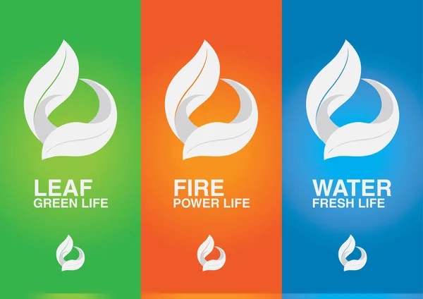 3 elements of the world. Leaf Fire Water. — Stock Vector