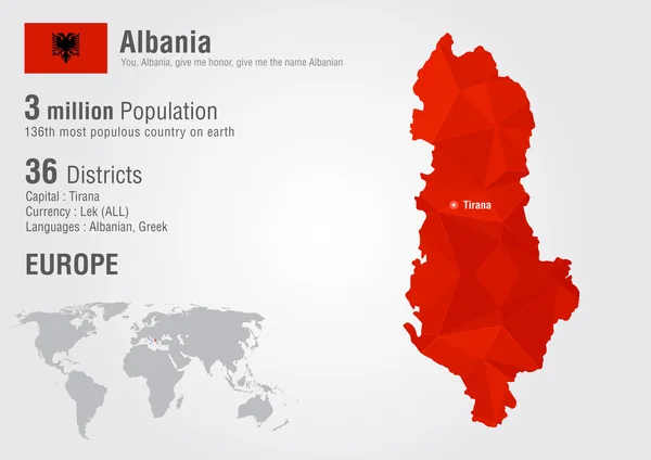 Albânia mapa do mundo com uma textura pixel diamante . —  Vetores de Stock