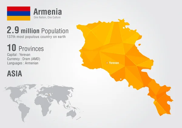 Armenia world map with a pixel diamond texture. — Stock Vector