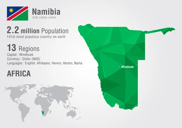 Ναμίμπια παγκόσμιο χάρτη, με μια υφή pixel διαμάντι. Διάνυσμα Αρχείου