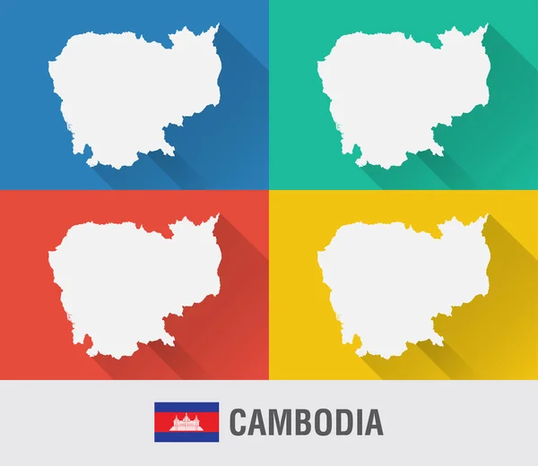 Kambodża mapa świata w stylu płaski z 4 kolory. — Wektor stockowy