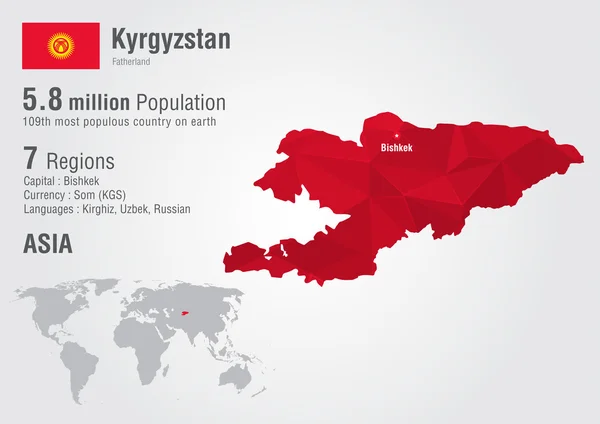 Mappa del mondo del Kirghizistan con una texture diamantata in pixel . — Vettoriale Stock