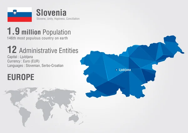 Mapa del mundo de Eslovenia con una textura de pixel diamante . — Vector de stock