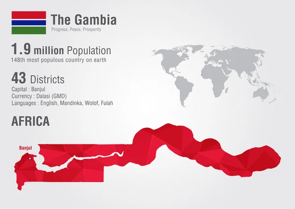 El mapa mundial de Gambia con una textura de diamante de píxel . — Vector de stock