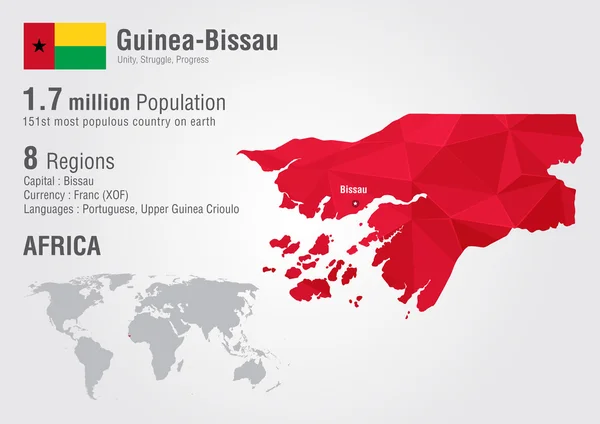 Bir piksel elmas doku ile Gine-Bissau Dünya Haritası. — Stok Vektör