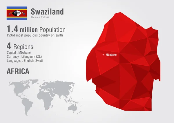 Swaziland Världskarta med en pixel diamond konsistens. — Stock vektor