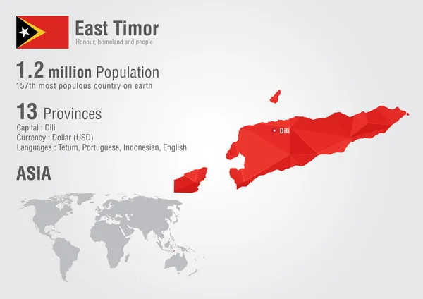 Mappa del mondo di Timor Est con texture diamantata in pixel . — Vettoriale Stock