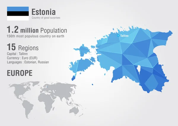 Estónia mapa do mundo com uma textura pixel diamante . —  Vetores de Stock