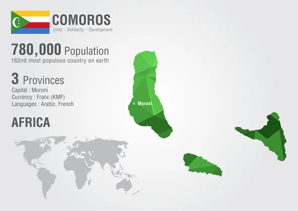 Κομόρες παγκόσμιο χάρτη, με μια υφή pixel διαμάντι. Royalty Free Εικονογραφήσεις Αρχείου