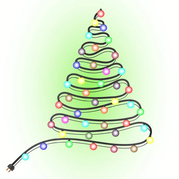 Weihnachtsbaum mit bunten leuchtenden Lichtern. Postkarte zu Weihnachten. Gefälle. Vektorgrafiken. EPS-10. Illustration — Stockvektor