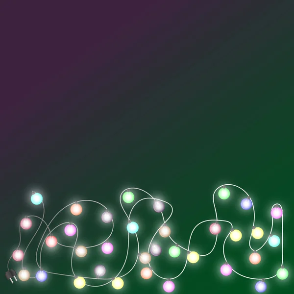 Neujahrs- und Weihnachtsgirlanden. Vielfarbig leuchtende Lichter auf lila-grünem Hintergrund. Gefälle. Vektor. Illustration — Stockvektor