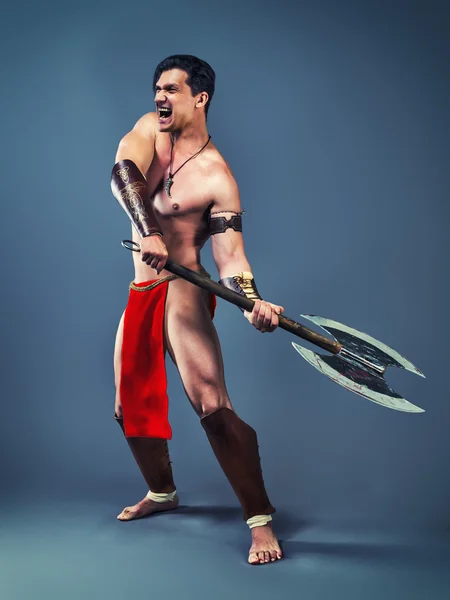 Ancient warrior with an axe — Stock Photo, Image
