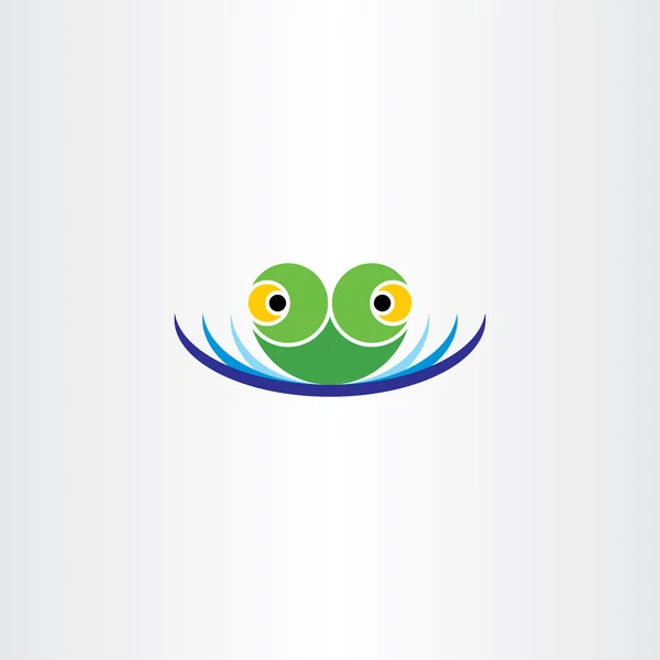 Groene kikker hoofd in water vijver pictogram vector logo — Stockvector