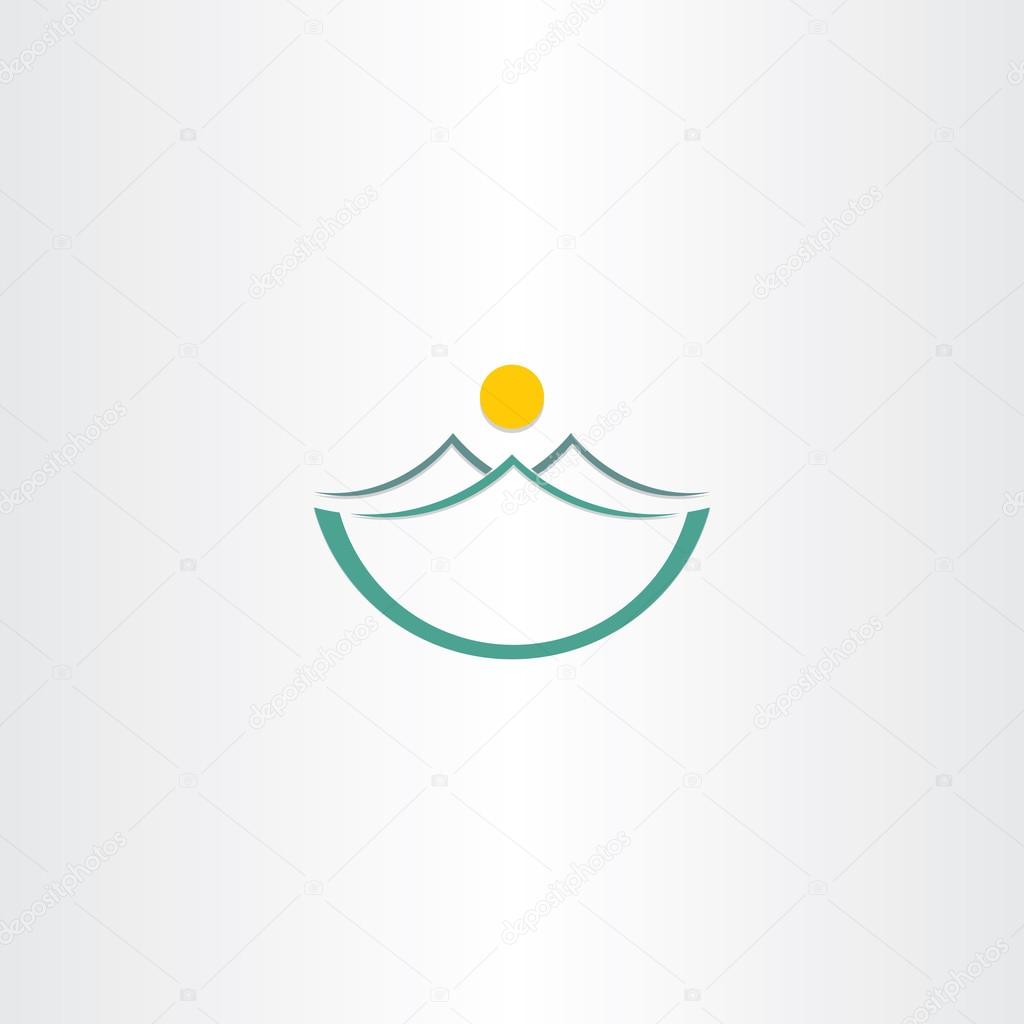 Mountains and sun stilyzed landscape icon design