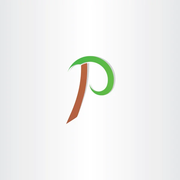 Lettre p vecteur icône brun vert symbole — Image vectorielle