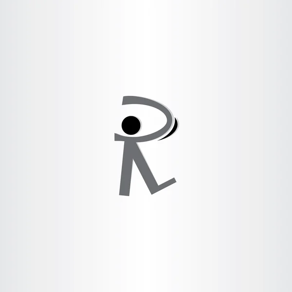 Hombre caminando negro icono letra r logo — Vector de stock