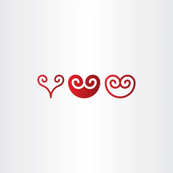 Rojo espiral corazón icono conjunto vector — Vector de stock