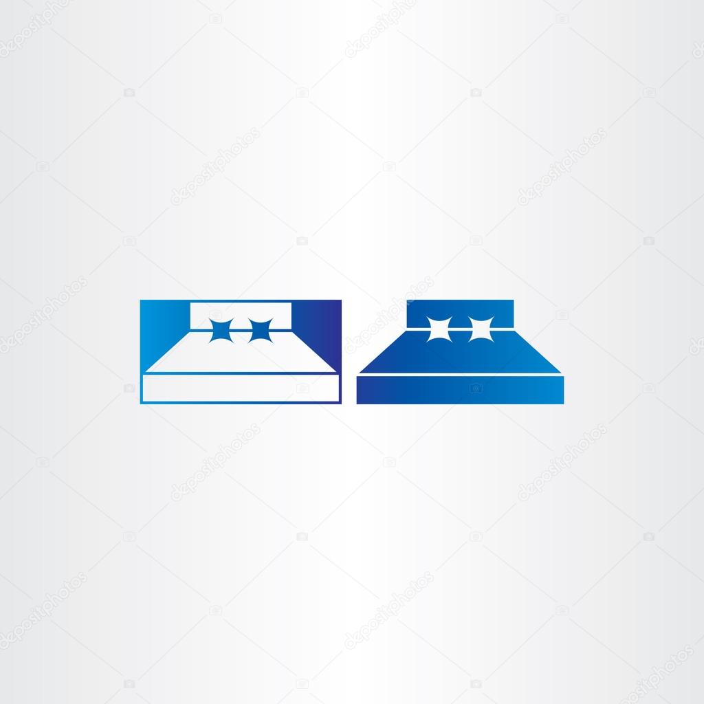 Blue bedroom bed vector icon logo