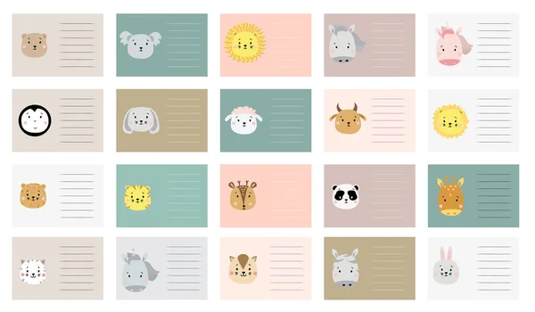 Kids Planner Cute Animals Card Templates Gift Tags Set Creative — Stock Vector