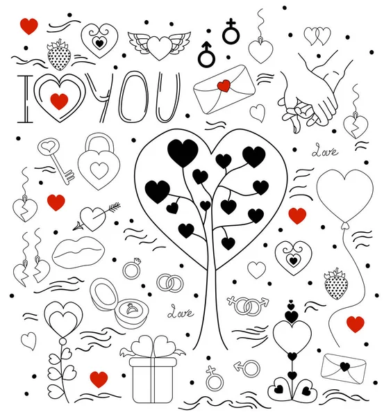 Love Doodle Illustration Vectorielle Main Amour Saint Valentin Coeurs Signes — Image vectorielle