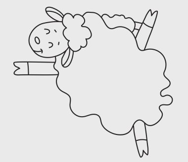 Yoga hayvanları. Spor ve jimnastik için Asya 'da spor, spor ve esneme alanlarında duran sevimli bir koyun. Koyun yoga çizimi. Vektör çizimi. Çizgi, çizgi, çizgi. Çiftlik hayvanı logosu