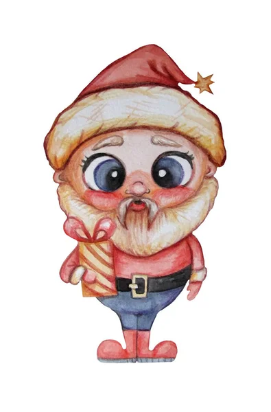 Lindo Personaje Navidad Fabuloso Anciano Santa Claus Con Regalo Sus — Foto de Stock