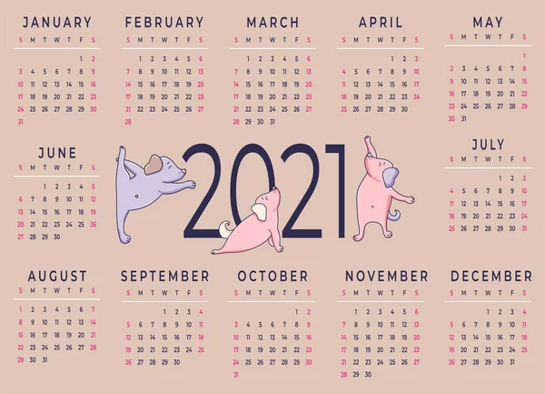 Kalendarium 2021 Övergripande Mall För Ett Månader Design Yoga För — Stockfoto