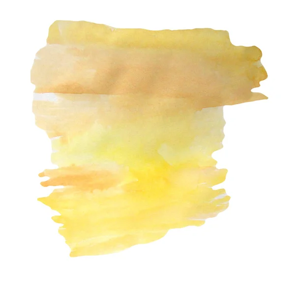 Sárga Akvarell Folt Akvarell Festék Textúra Átmenet Elszigetelve Fehér Háttérrel — Stock Fotó