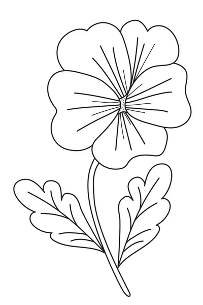 Fleur Printemps Violette Dessin Vectoriel Ligne Noire Contour Plante Ornementale — Image vectorielle