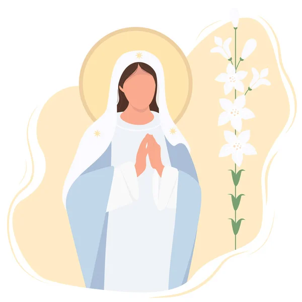 Fiesta Anunciación Santísima Virgen María Madre Jesucristo Ora Aceptando Las — Vector de stock