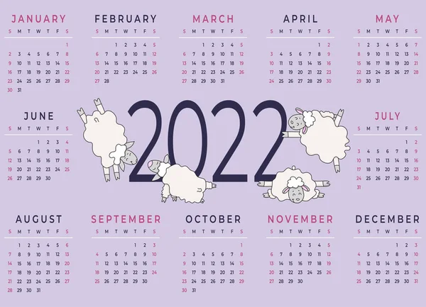 Kalendarium 2022 Övergripande Mall För Ett Månader Design Yoga För — Stock vektor