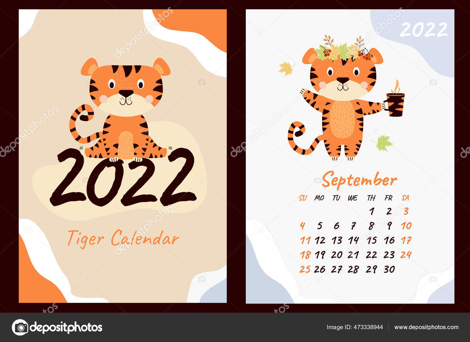 Descargar plantilla de diseño de calendario para 2022, el año del tigre  según el calendario chino o orien…