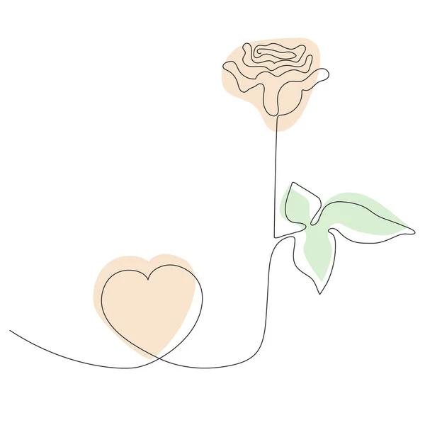 Rose Line kunst. Prachtige bloem en hart. Vector illustratie. Continue lijntekening. Abstracte minimale bloem ontwerp voor de cover, prints, Home decor foto, ontwerp, posters, wenskaart — Stockvector