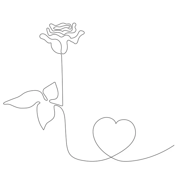 Rose Line art. Linda flor e coração. Ilustração vetorial. Desenho de linha contínua. Abstrato design de flores mínimas para capa, estampas, Home decoração imagem, design, cartazes, cartão de saudação —  Vetores de Stock