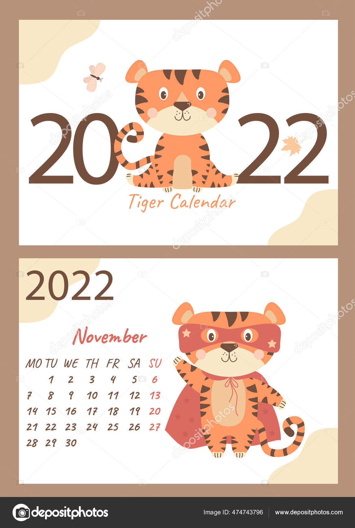 November 2022 Calendar Wallpaper 2022 Calendar November Cover Cute Tiger Wizard Mask Red Cloak Stock Vector  Image By ©Lysak_Luda #474743796