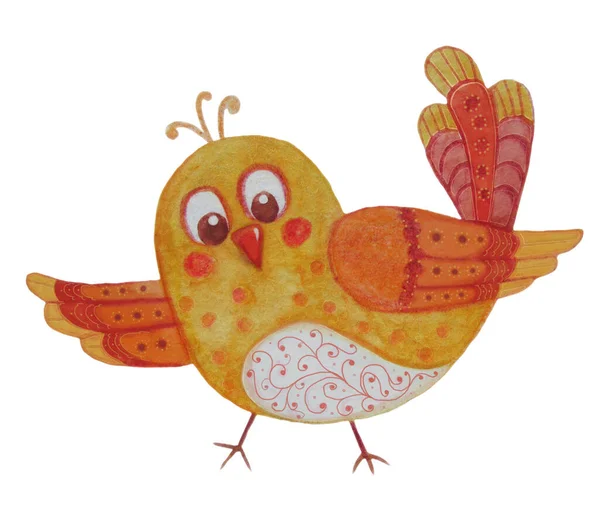 Uccello giallo carino. Acquerello. Disegno di un pulcino divertente decorativo. Carattere per cartoline, decorazioni, manifesti e design. Illustrazione isolata su sfondo bianco — Foto Stock
