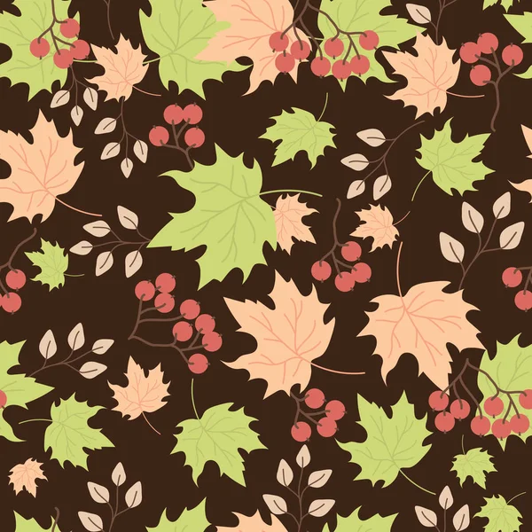 Autumn Seamless Patterns Maple Leaves Branches Red Berries Rowan Berries — Stock vektor