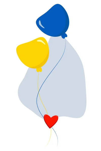 Two Flying Balloons Yellow Blue Color Ukrainian Flag Vector Illustration — 스톡 벡터