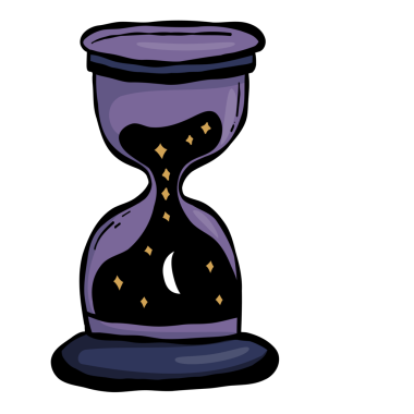 Ay ve Yıldızlarla Kozmik Kum Saati. Sihirli Renk desenli El Çizimi Karalama