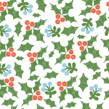 Noel çiçeksiz desenli. Böğürtlenli pastel boya festivali arka planı, kutsal yapraklar. Yeni yıl süsü. Desenli El Çizimi