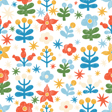 Pastel Çiçeksiz Desen. Parlak Tebeşir Çiçekleri, Böğürtlen ve Dallar. Halk Sanatları Süslemesi el yapımı. Desenli El Çizimi