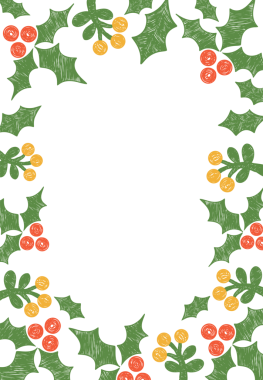 Noel çiçekli ve kutsal yapraklı. Yeni Yıl Şablonu posteri. Kalıplı Boya Kalemi El Çizimi