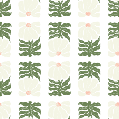 Çiçeksiz desen. Harika Soyut Beyaz Çiçek. Organik süs. Çağdaş Halk Sanatı