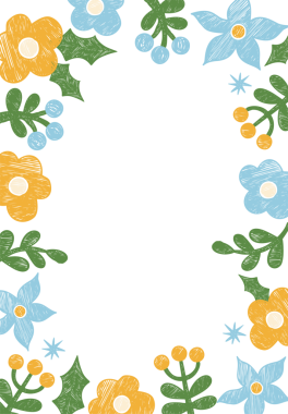 Bahar Çiçeği El Çizimi. Pastel Sarı Mavi Çiçekler. Desenli Tebeşir Çizimi