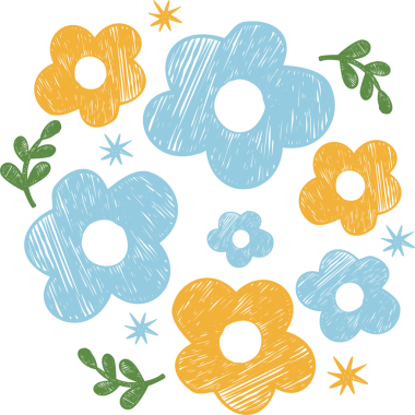 Bahar Pastel Rengi Sarı Mavi Çiçekler. Desenli El Çizimi Tebeşir Çizimi