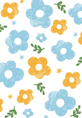 Bahar Pastel Rengi Sarı Mavi Çiçekler Arkaplanı. Kalıplı El Çizimi Tebeşir