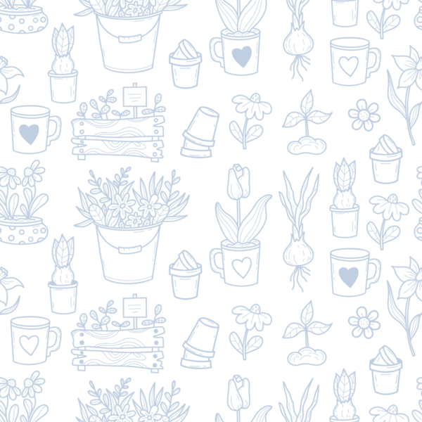 Kusursuz Bahçıvanlık Şablonu. Özet olarak El Çizimi Bahar Çiçekleri, Kova Buketi ve Kırsal Elementler