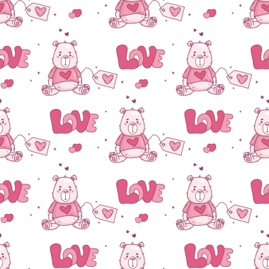 Kusursuz Romantik Şablon Sevimli Oyuncak Ayı ve Pembe Aşk Mektubu Arkaplanı. Sevgililer Günü Şablonu Tekrarlıyor