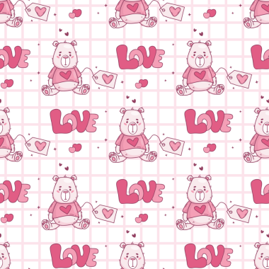 Kusursuz Romantik Şablon Sevimli Oyuncak Ayı ve Pembe Aşk Mektubu Arkaplanı. Sevgililer Günü Şablonu Tekrarlıyor